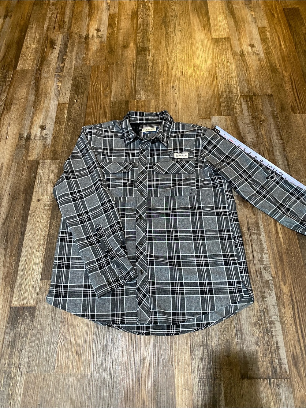 Magellan Outdoors Black and Gray Plaid Button-Down Shirt
